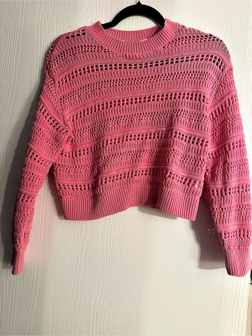 Pink Crochet Knit Cropped Sweater Like New